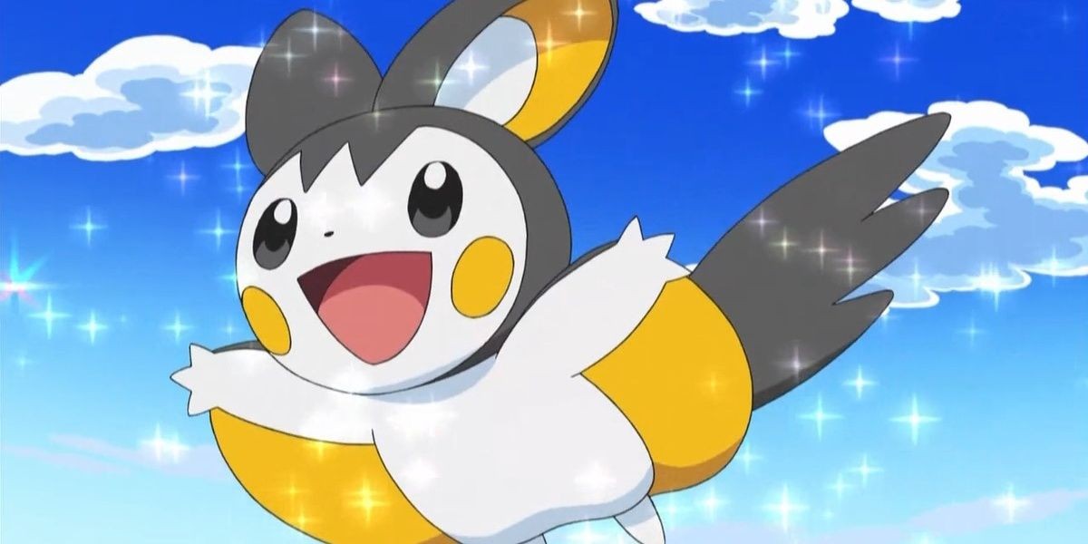 Emolga Pokémon gliding with electric sparks around it.