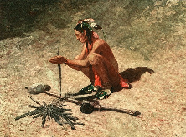 Hand drill fire starting technique