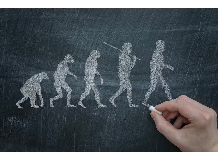 Early humans communicating through gestures and vocalizations.