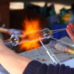 Glassblowing tools including blowpipe, marver and jacks
