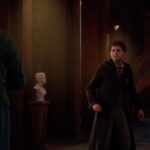 Sebastian Sallow and Peeves in the Restricted Section of the Library