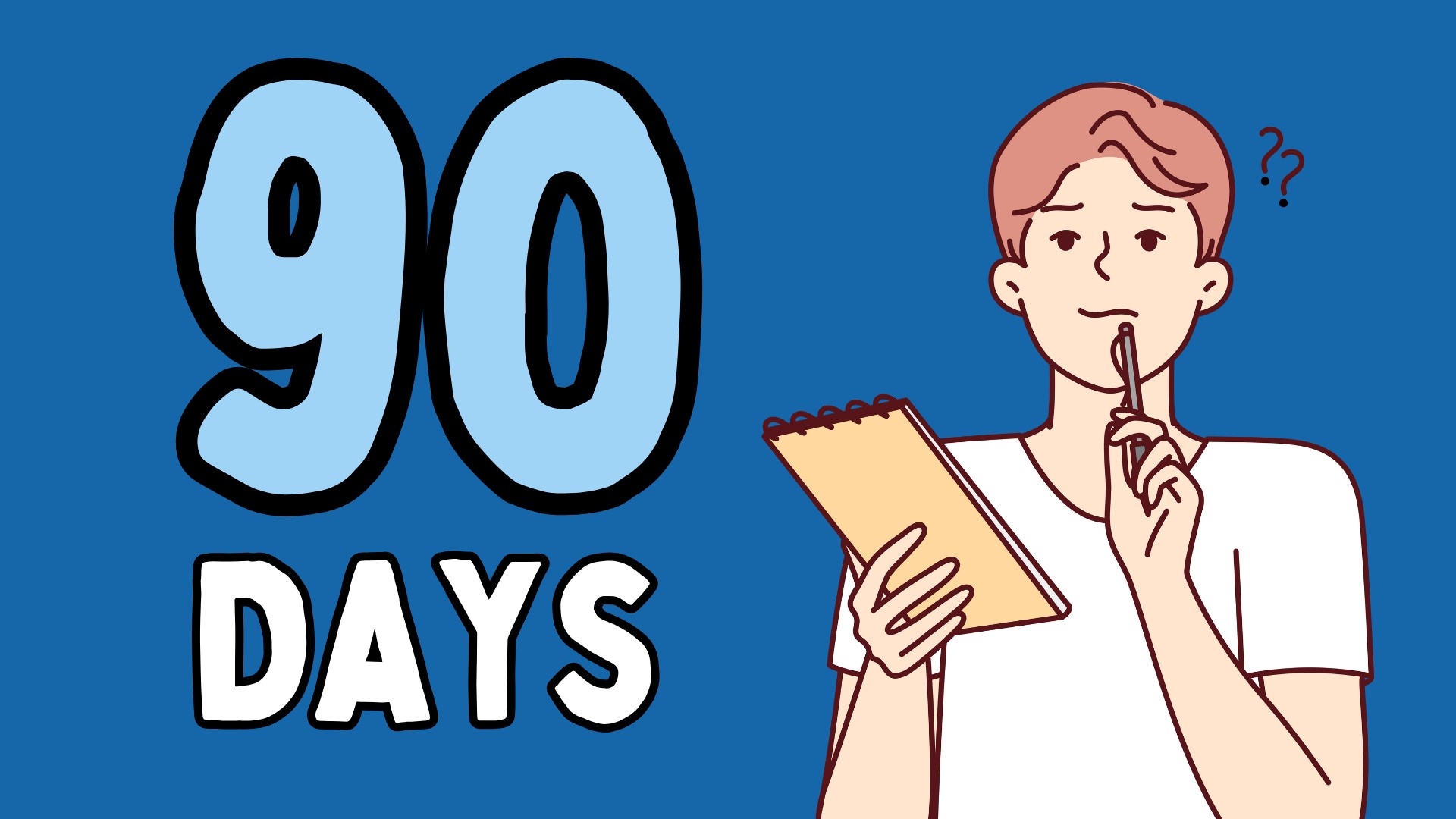 Curious learner holding a notebook, pondering a 90-day challenge for mastering Korean.