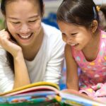 Mom teaching kid the letters in the alphabet