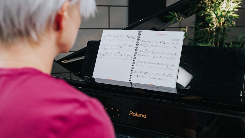 Sheet music on piano stand