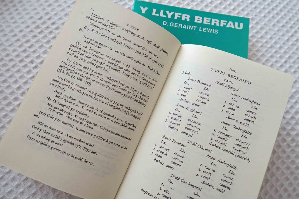 Illustrative image showcasing the forms of Welsh verbs in a structured book