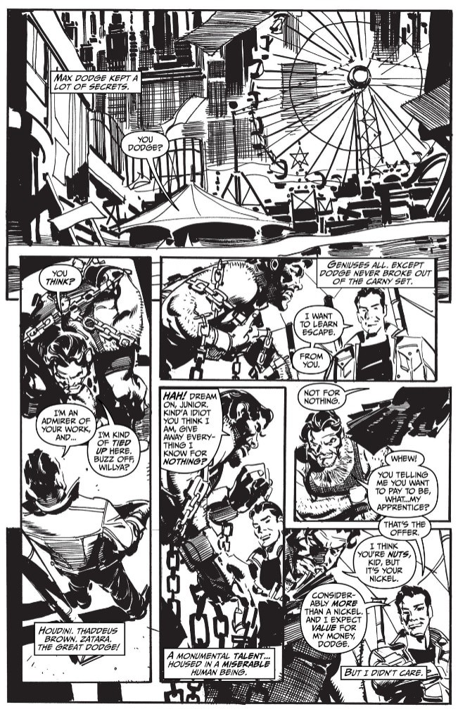 Bruce learning from Sergei Alexandrov, showcasing the creation and use of advanced gadgets for crime-fighting