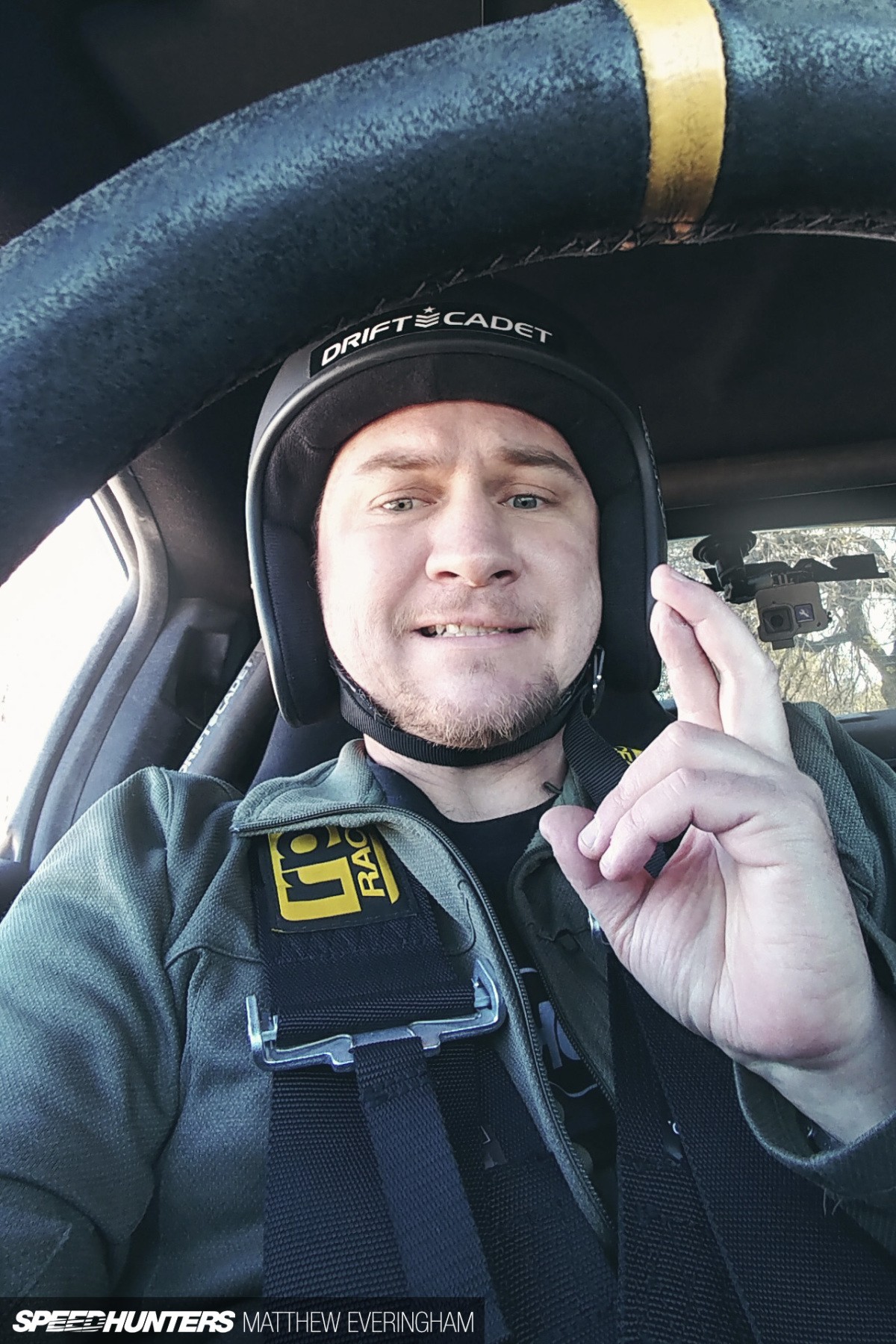 Demonstrating the Scandinavian flick technique, showing controlled counter-steering
