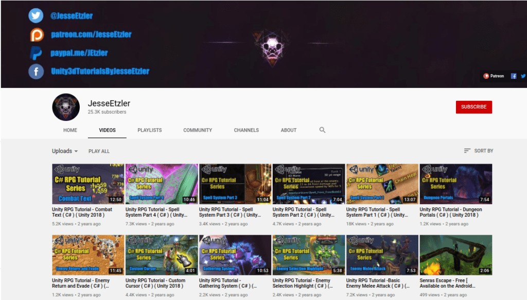YouTube Unity Tutorials