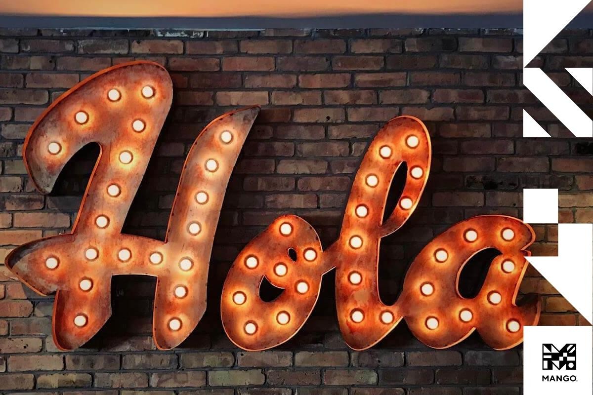 A lit-up sign with the word
