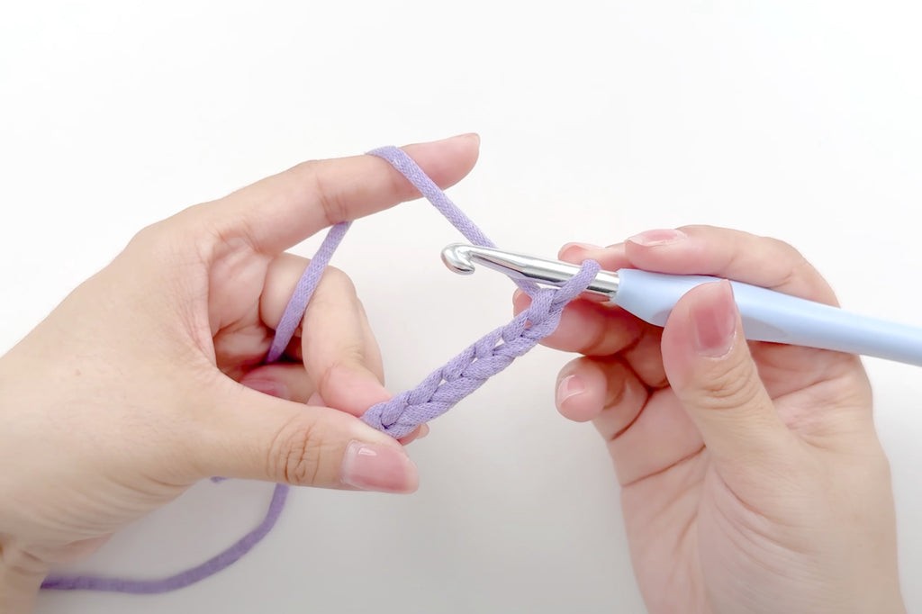Crochet samples demonstrating basic stitches