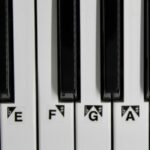 Keyboard layout showing white and black keys, with labels for each note