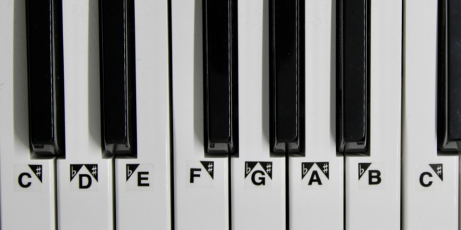 Keyboard layout showing white and black keys, with labels for each note